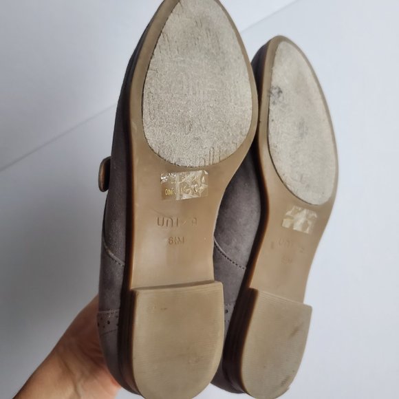 Women's Grey Suede Brogue Loafer Shoes Size 6.5 Buckle Preppy Western Academia - Picture 11 of 13